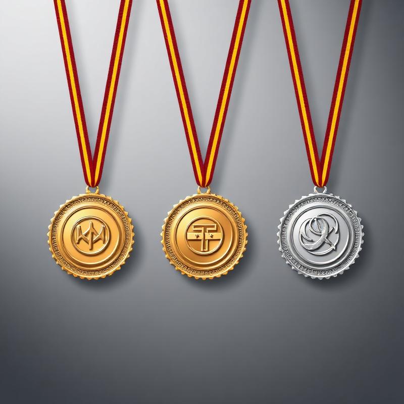 Conjunto de medalhas ouro prata bronze