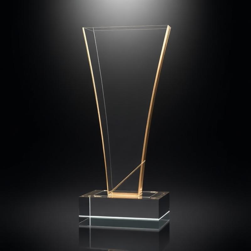 Troféu elegante de vidro com detalhes dourados