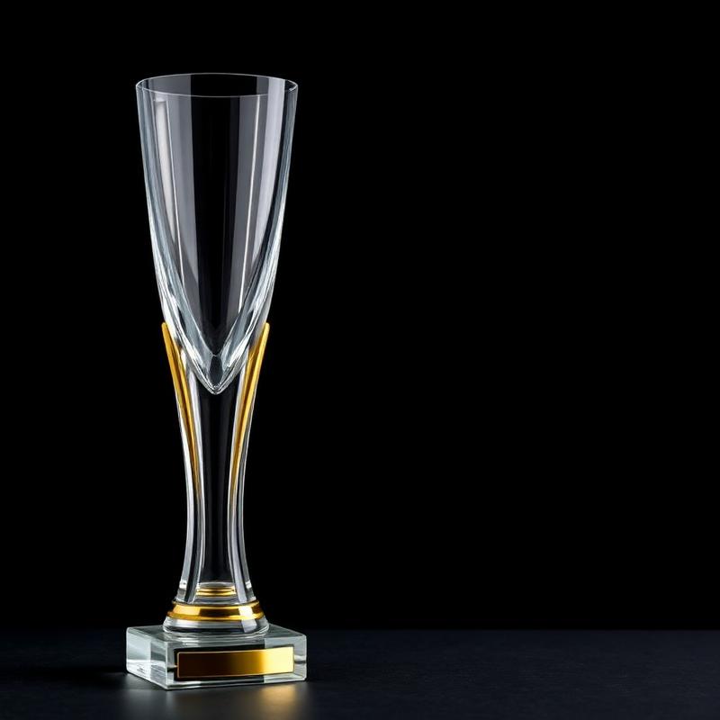 Troféu alto de cristal com detalhes dourados