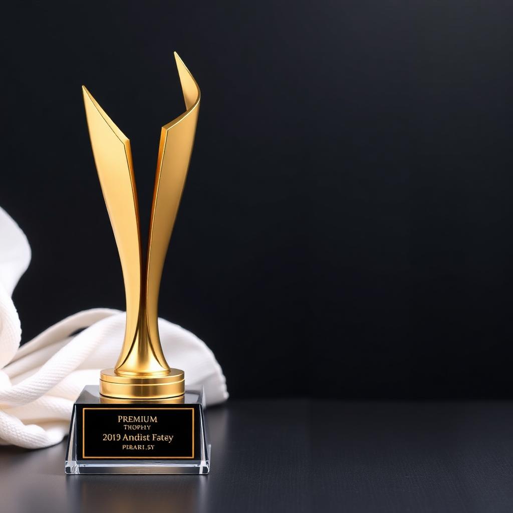 Troféu dourado moderno com base de cristal